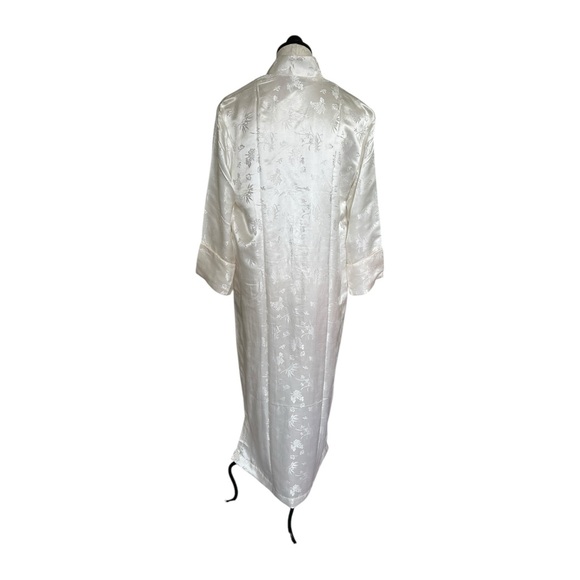 Double Peach Silk Elegant Ivory Qipao Cheongsam Floral Embroidered Robe Sz Lrg - Picture 4 of 12